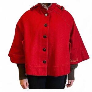 Catimini Vintage Red Hooded Wool Winter Cape Y2K girls